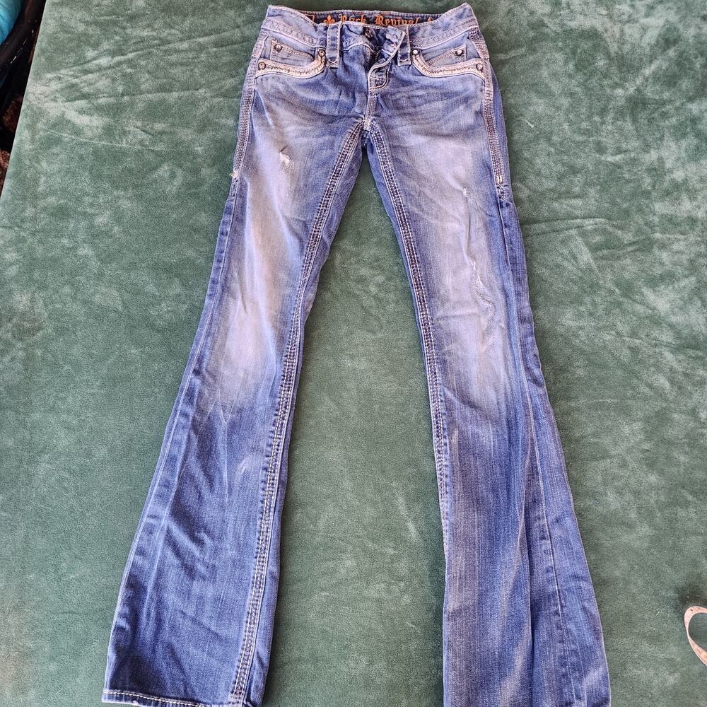 Rock Revival Women's Jeans Size 24 Medium Wash Embellished Pockets Bootcut Denim